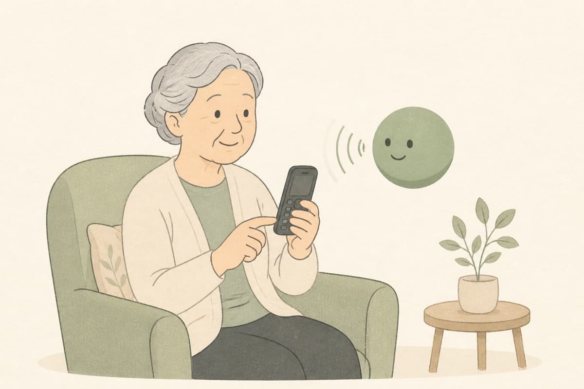 An older adult speaking with Carely from a simple mobile phone